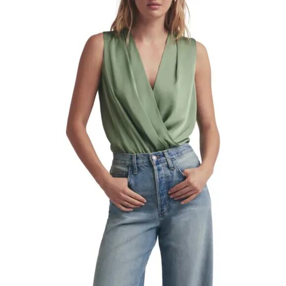 Favorite Daughter Sleeveless Date Blouse Wrap Bodysuit Basil Green Size Medium - Picture 1 of 7